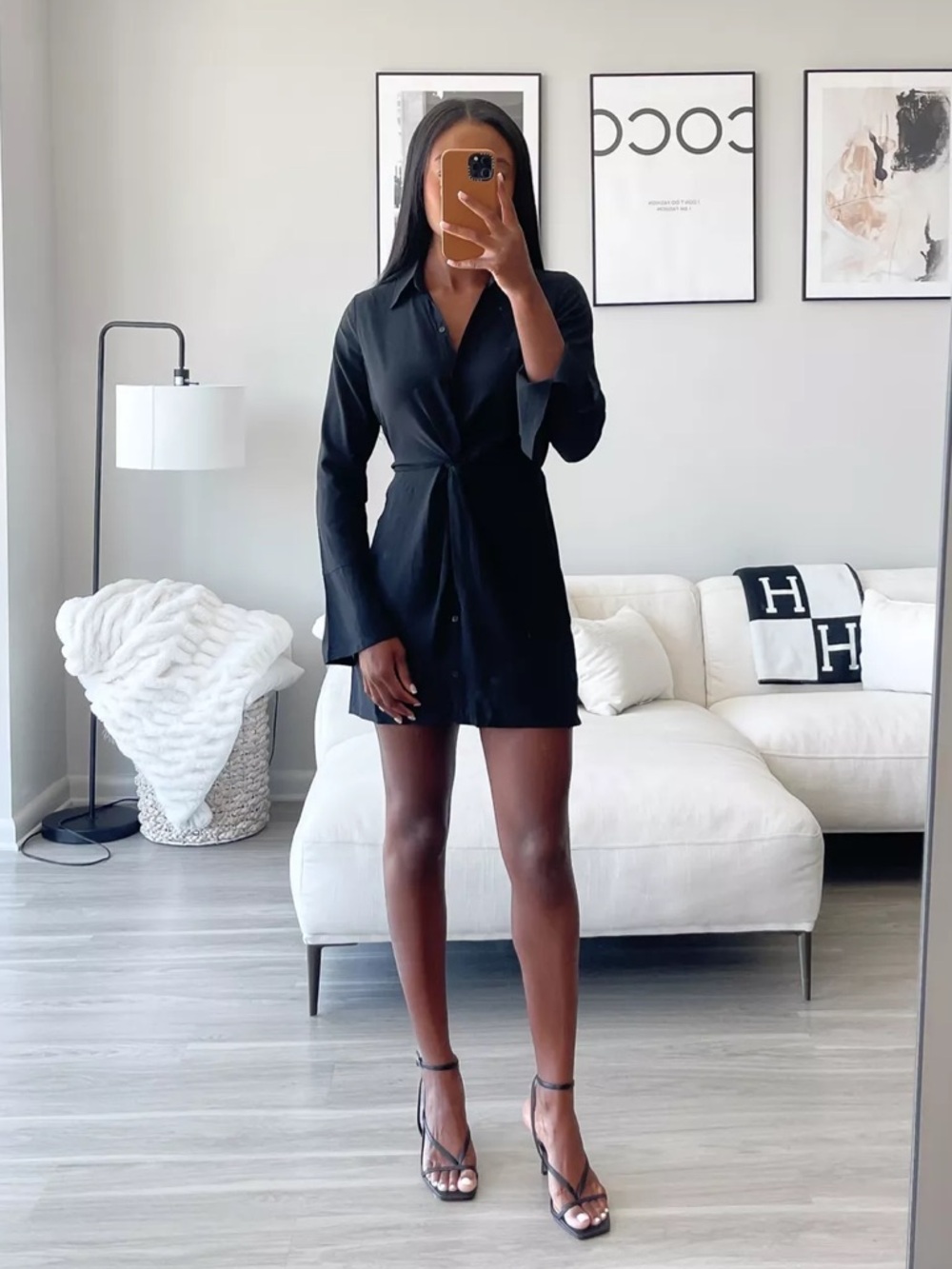 Abercrombie Twist Front Button Down Shirt Dress in Black - L - Picture 2 of 6